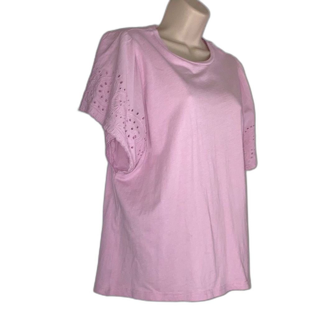 GAP Eyelet Crochet Tshirt Pink Crew Neck Short Sleeve Womens Large